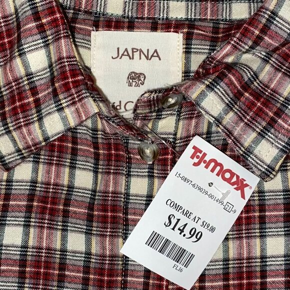 Red and White Women's Plaid Blouse with Tags - Japna - Picture 5 of 6
